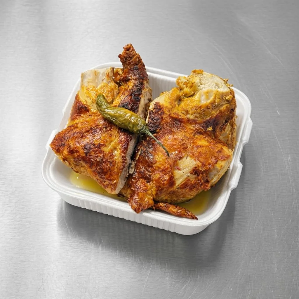 Medio pollo asado preparado para llevar